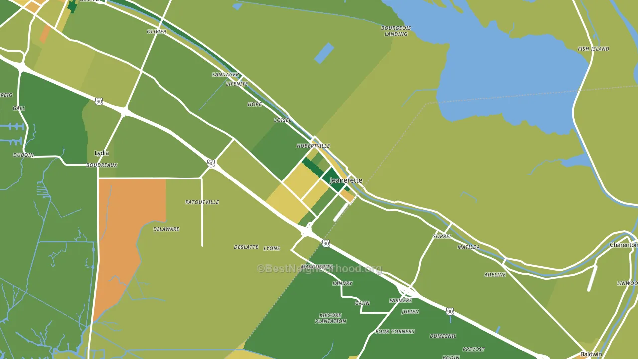 Jeanerette, LA block-group voter-turnout map