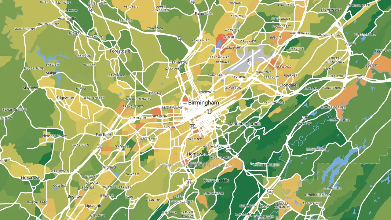 Jefferson County, AL block-group voter-turnout map
