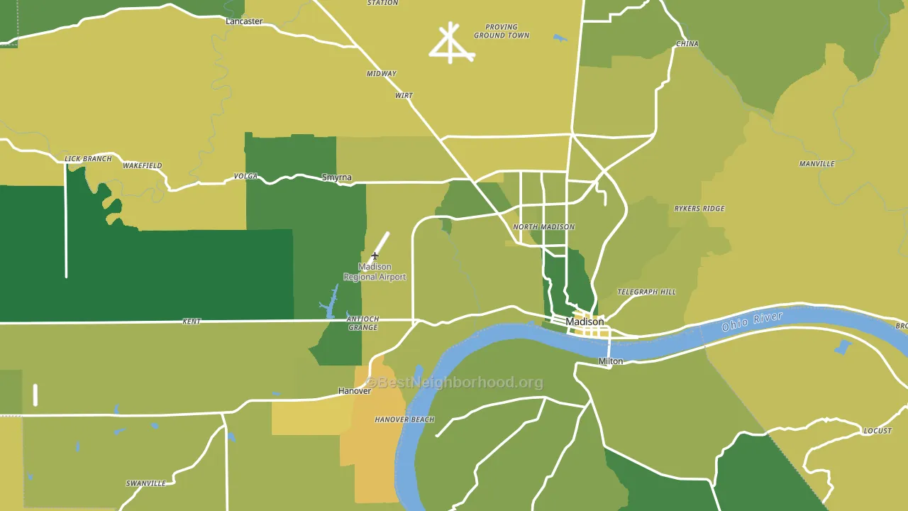Jefferson County, IN block-group voter-turnout map