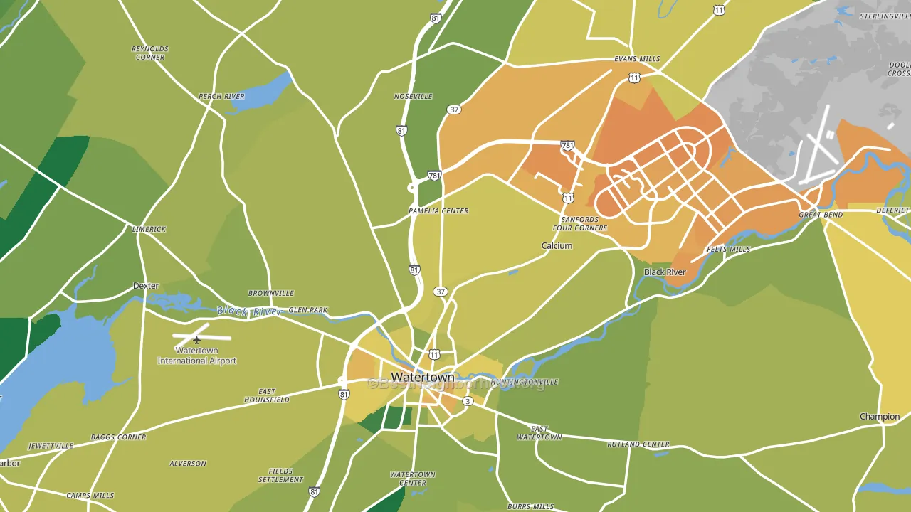 Jefferson County, NY block-group voter-turnout map
