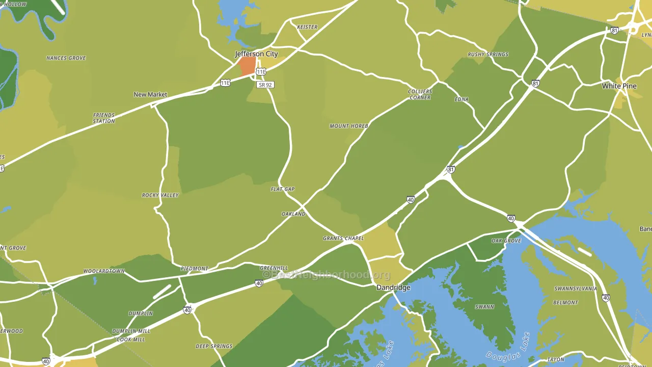 Jefferson County, TN block-group voter-turnout map