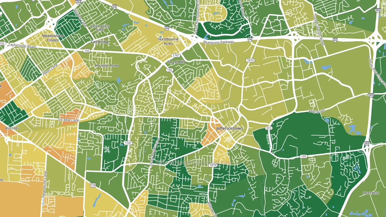 Jeffersontown, KY block-group voter-turnout map
