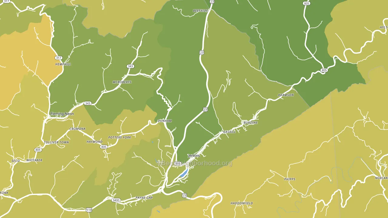 Jenkins, KY block-group voter-turnout map