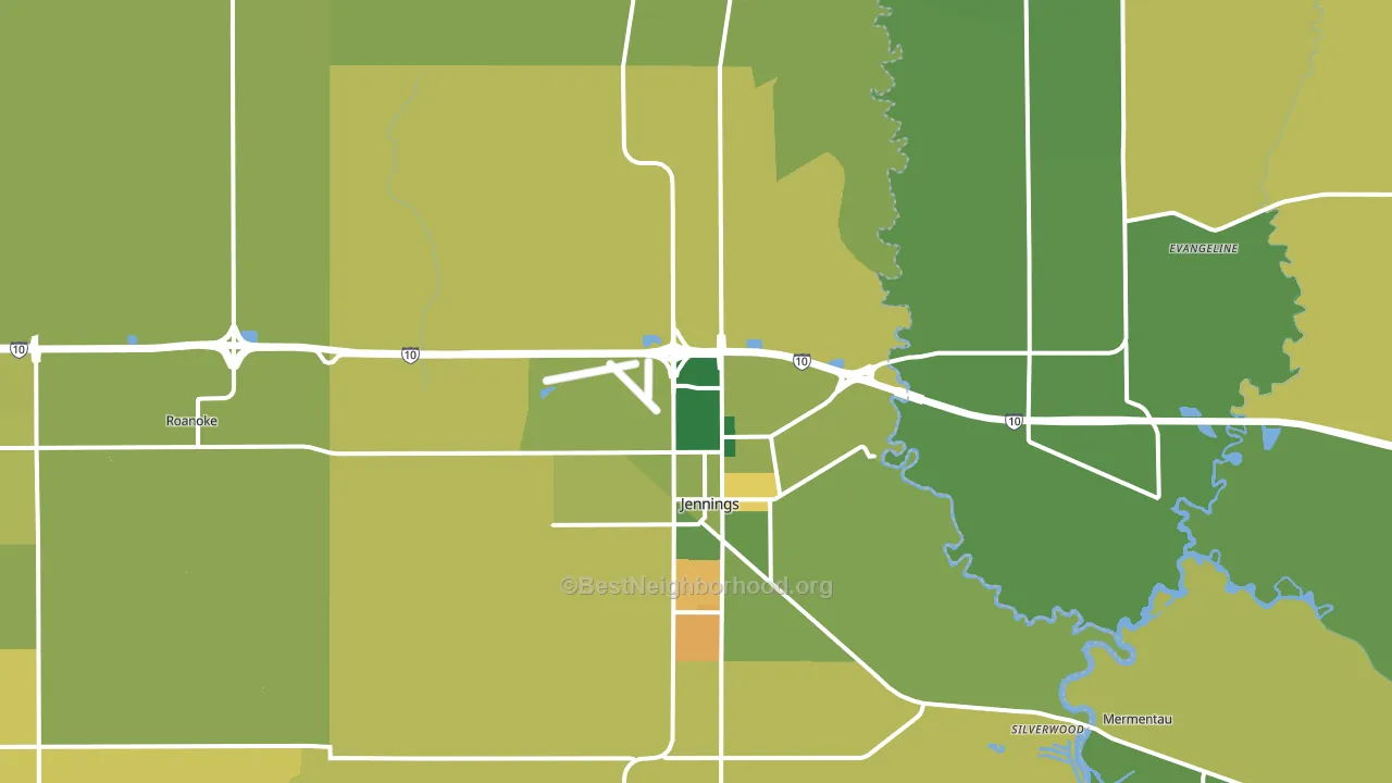Jennings, LA block-group voter-turnout map