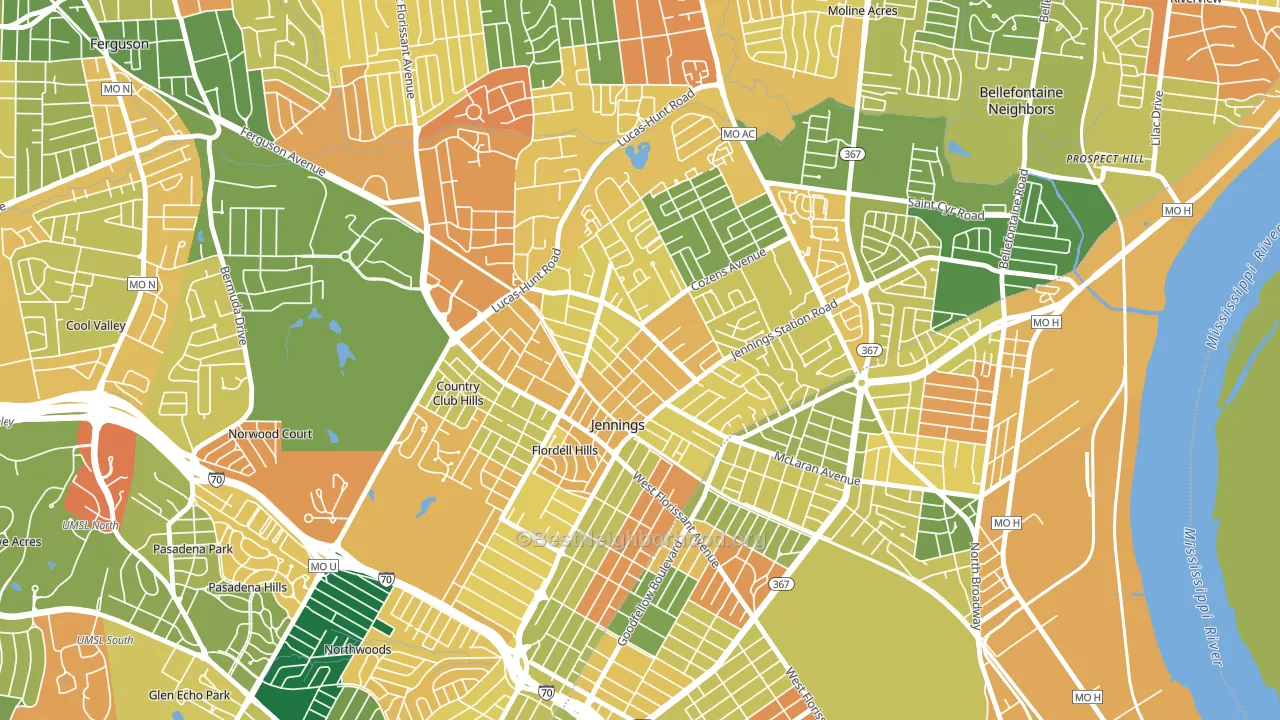 Jennings, MO block-group voter-turnout map