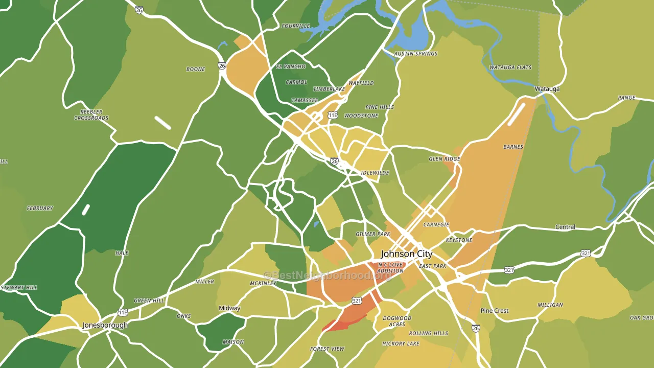 Johnson City, TN block-group voter-turnout map