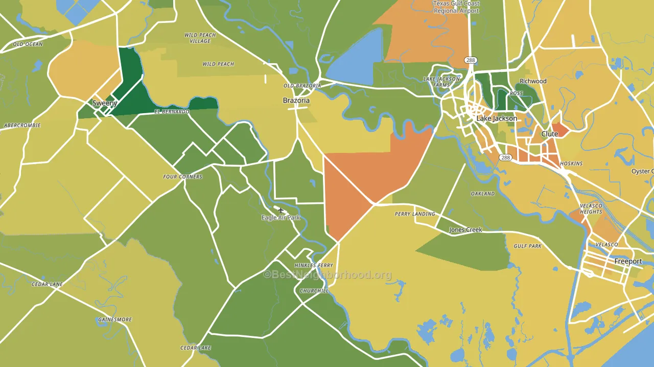 Jones Creek, TX block-group voter-turnout map