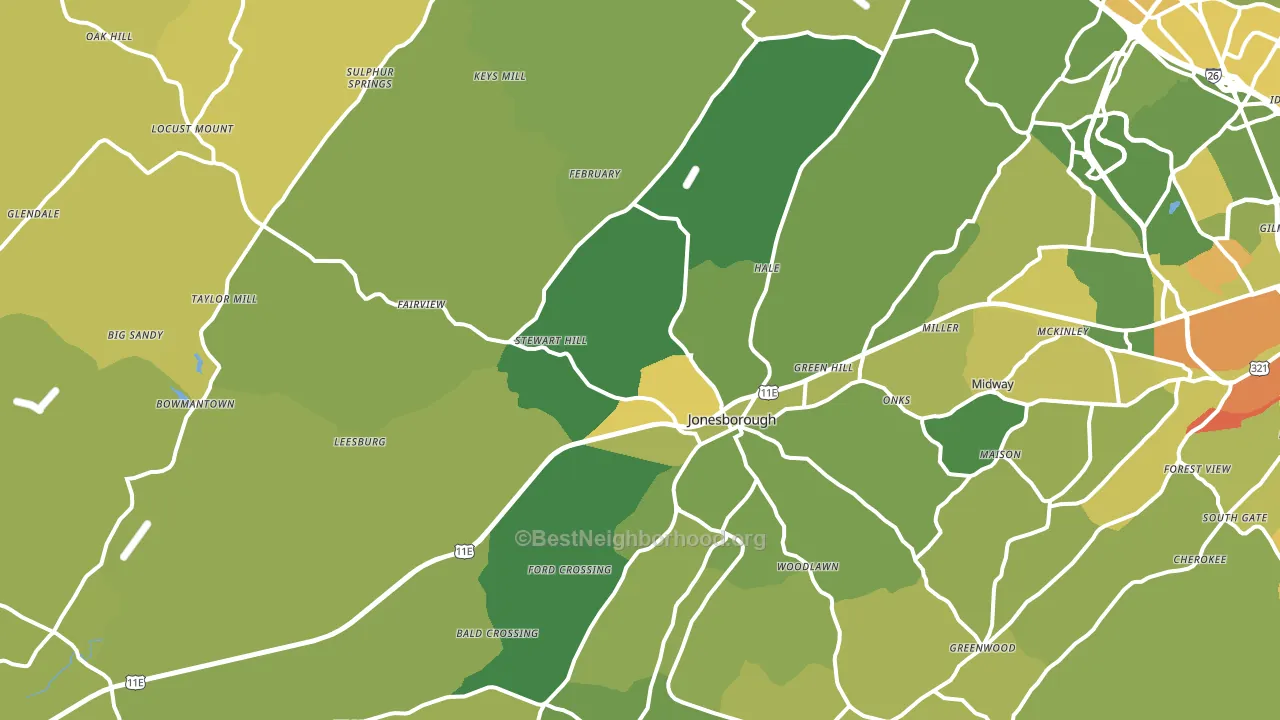 Jonesborough, TN block-group voter-turnout map