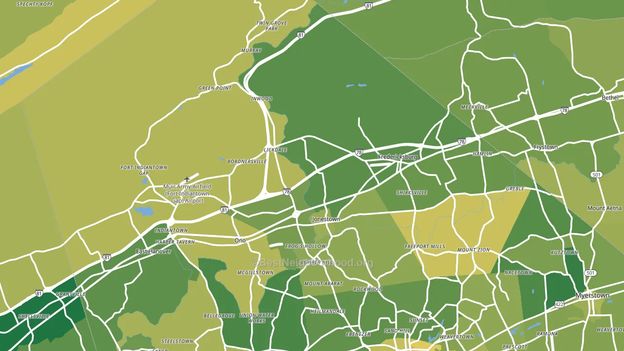 Jonestown, PA block-group voter-turnout map
