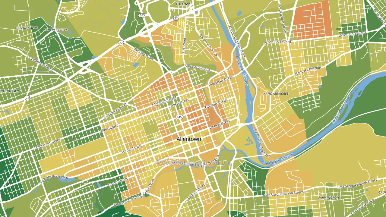 Jordan Heights, Allentown, PA block-group voter-turnout map