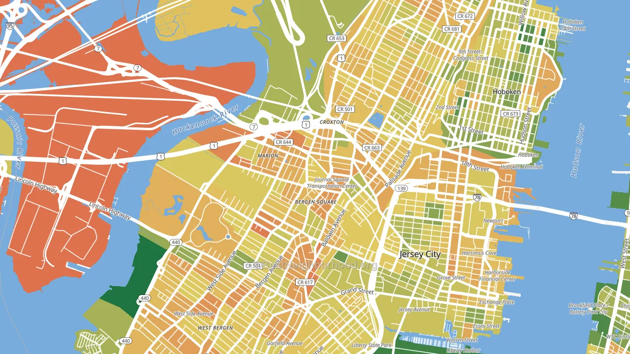 Journal Square, Jersey City, NJ block-group voter-turnout map