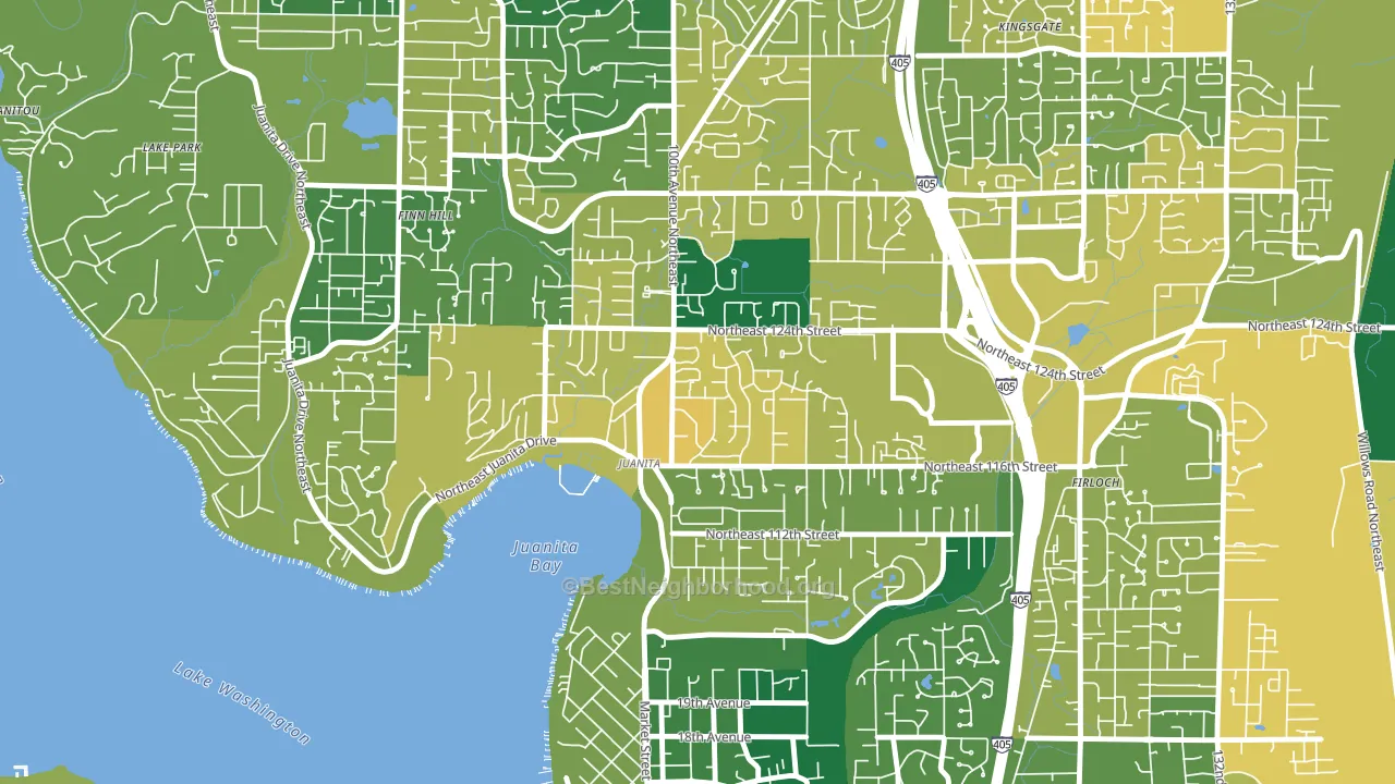 Juanita, Kirkland, WA block-group voter-turnout map