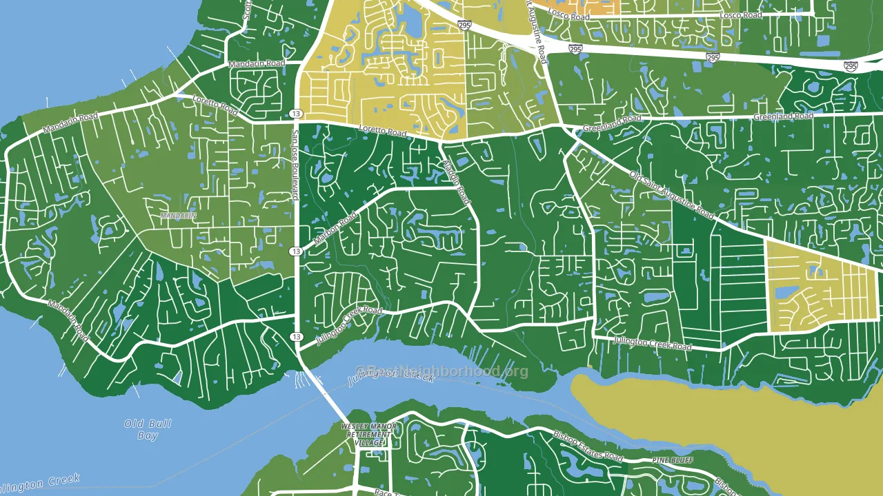 Julington Creek, Jacksonville, FL block-group voter-turnout map