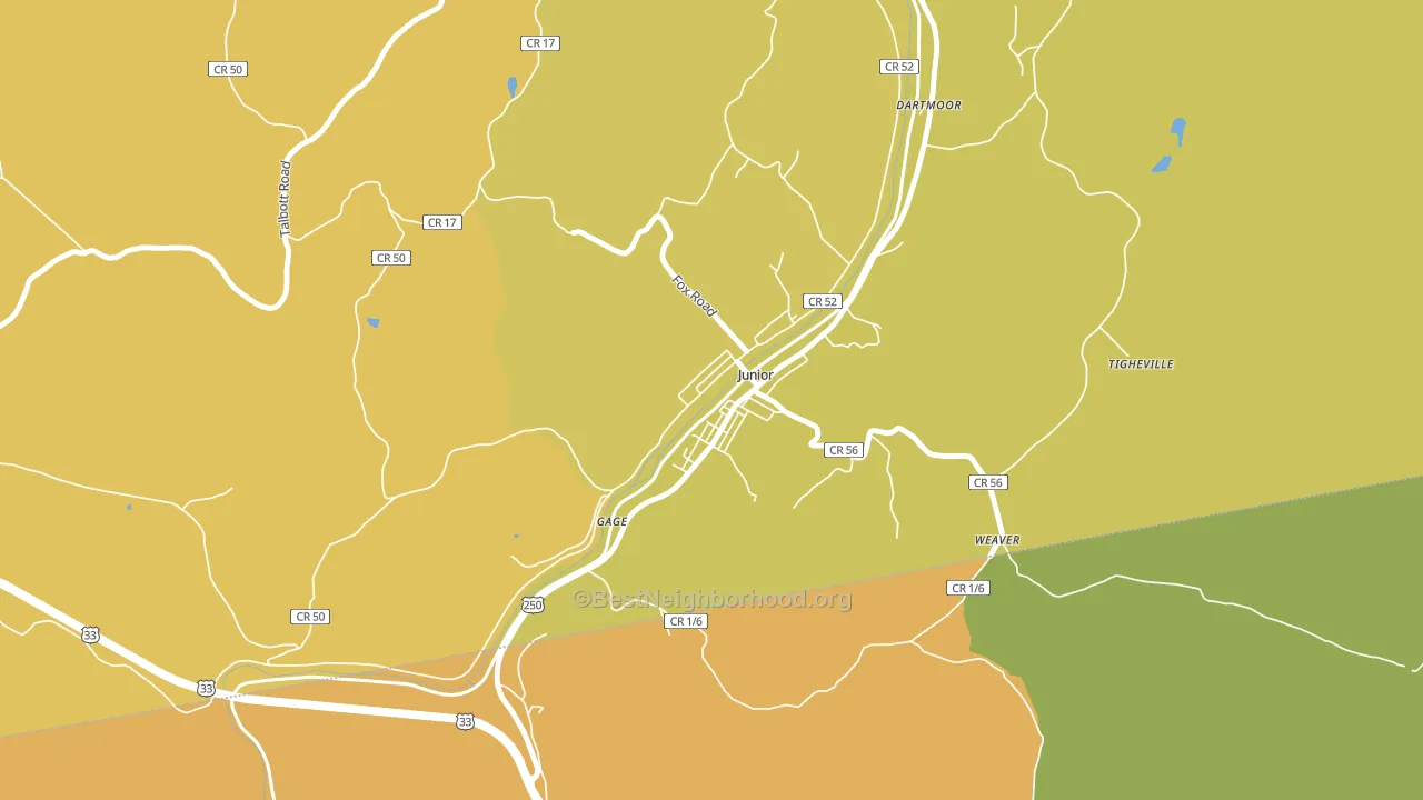 Junior, WV block-group voter-turnout map