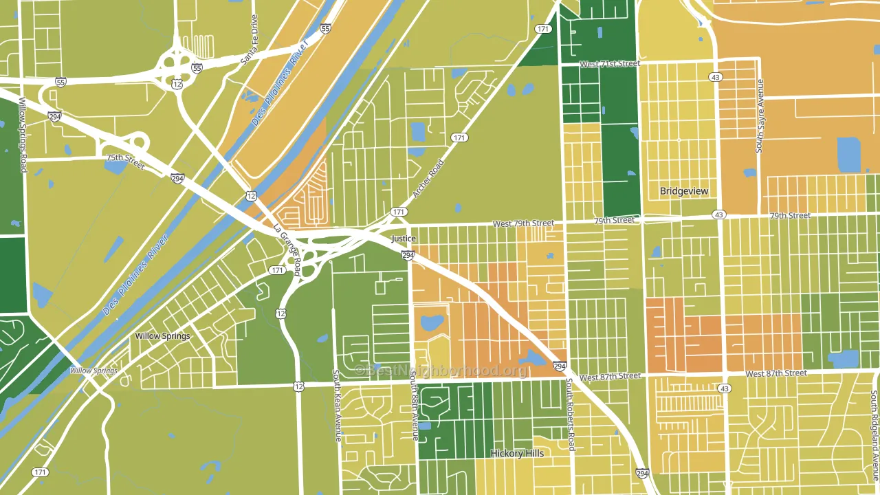 Justice, IL block-group voter-turnout map