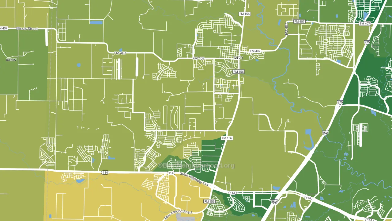 Justin, TX block-group voter-turnout map