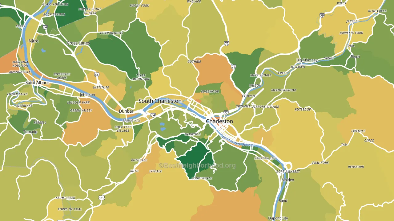 Kanawha County, WV block-group voter-turnout map