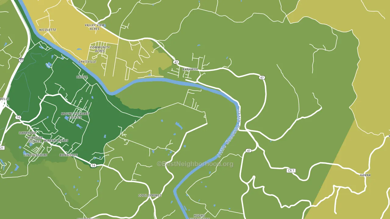 Kanawha, WV block-group voter-turnout map