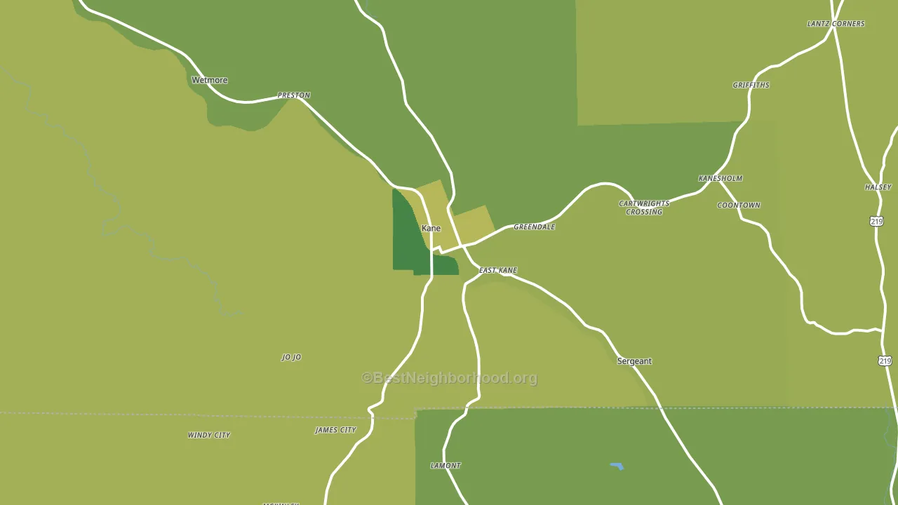 Kane, PA block-group voter-turnout map