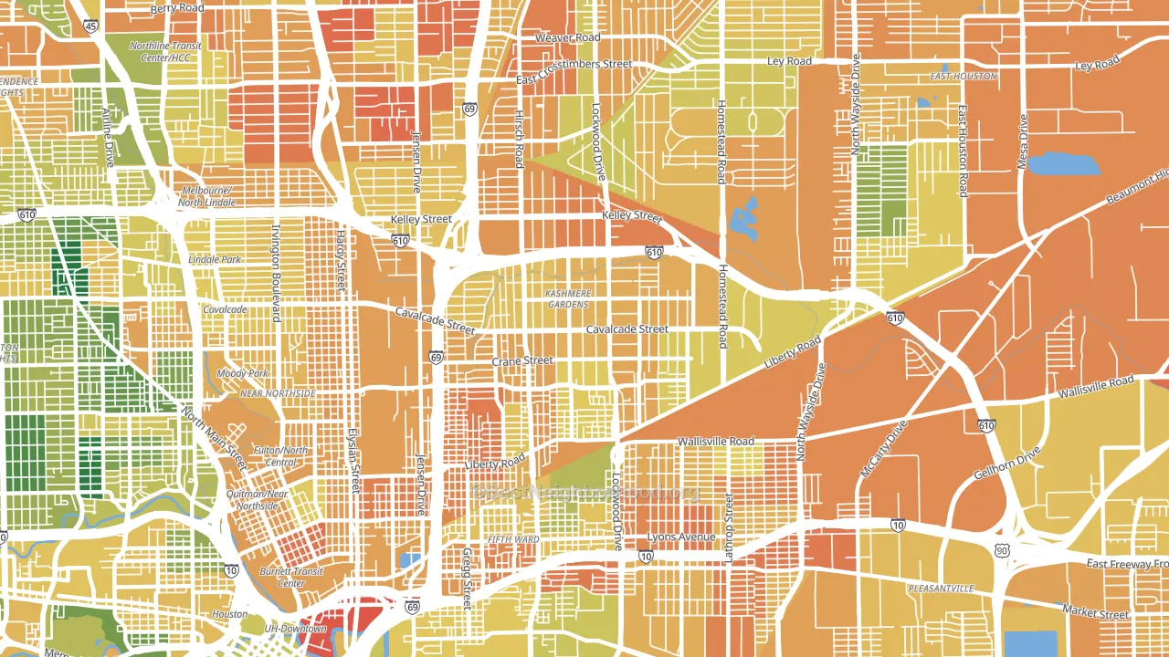 Kashmere Gardens, Houston, TX block-group voter-turnout map