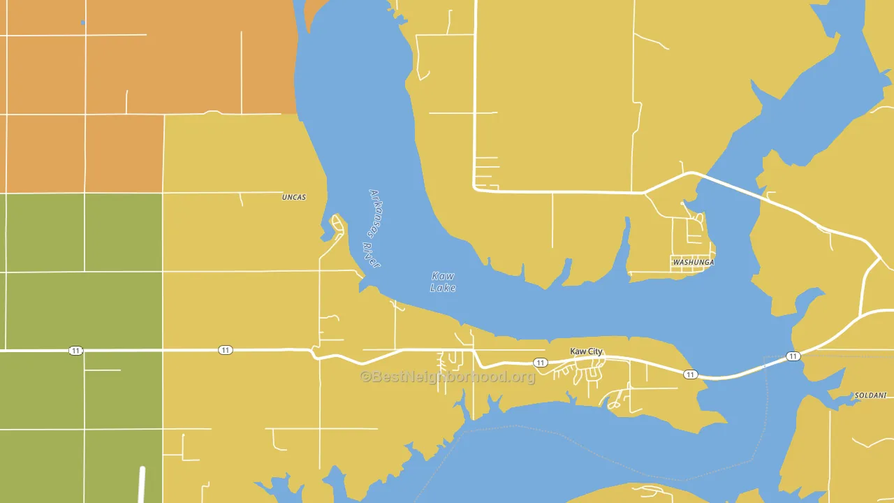Kaw City, OK block-group voter-turnout map