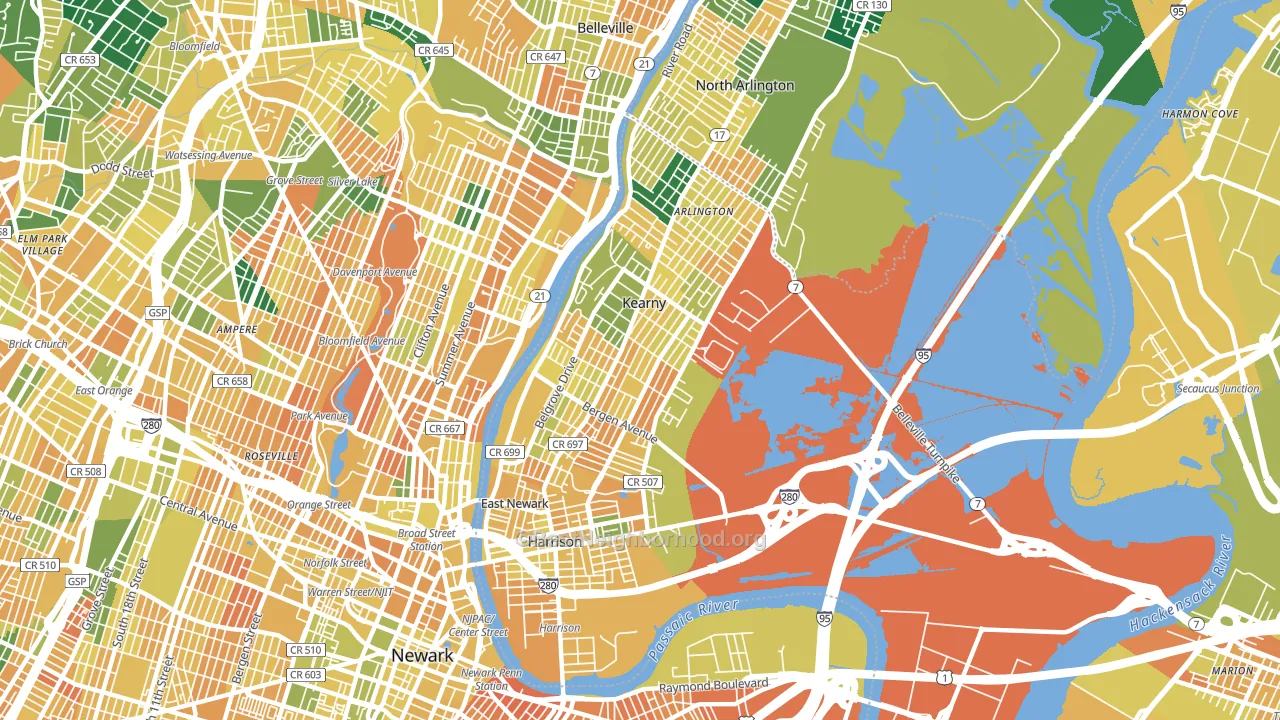 Kearny, NJ block-group voter-turnout map