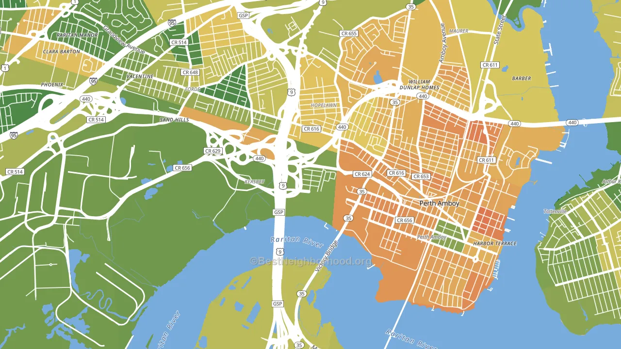 Keasbey, NJ block-group voter-turnout map