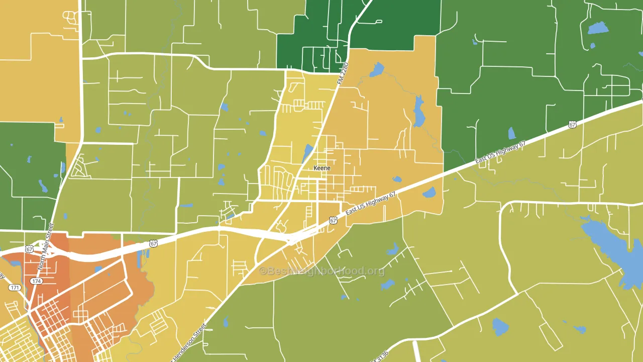 Keene, TX block-group voter-turnout map