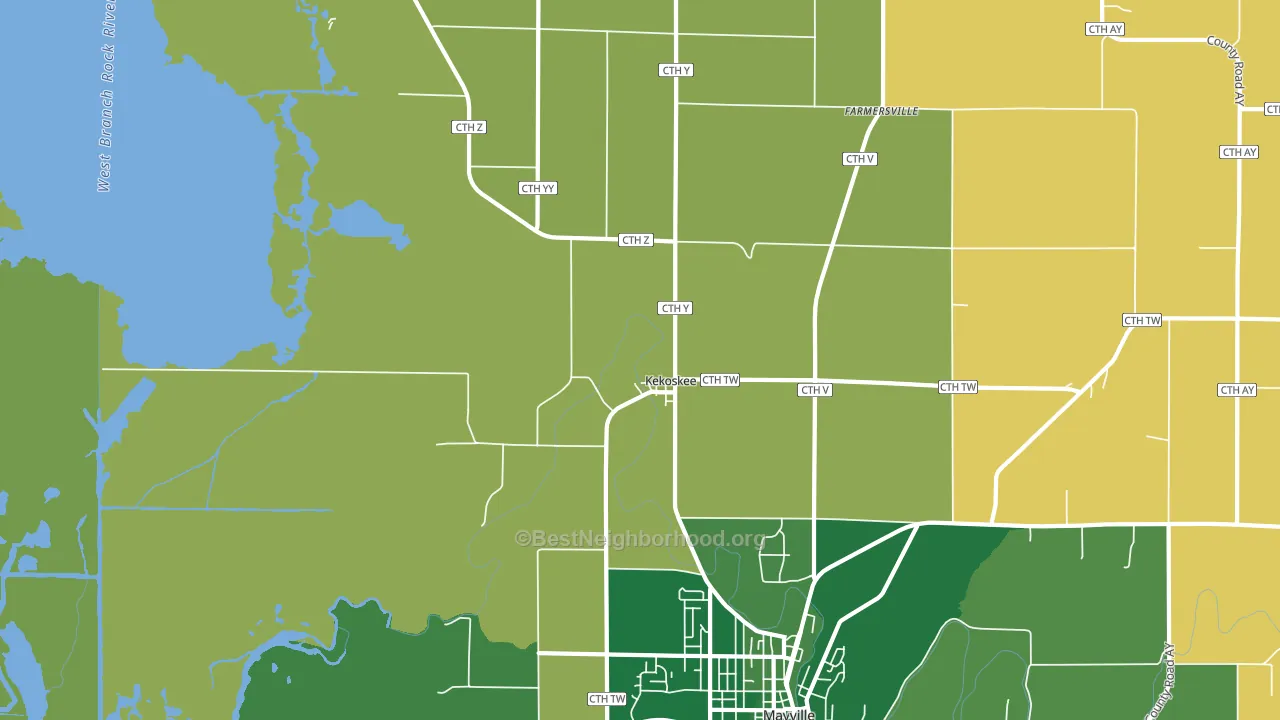Kekoskee, WI block-group voter-turnout map