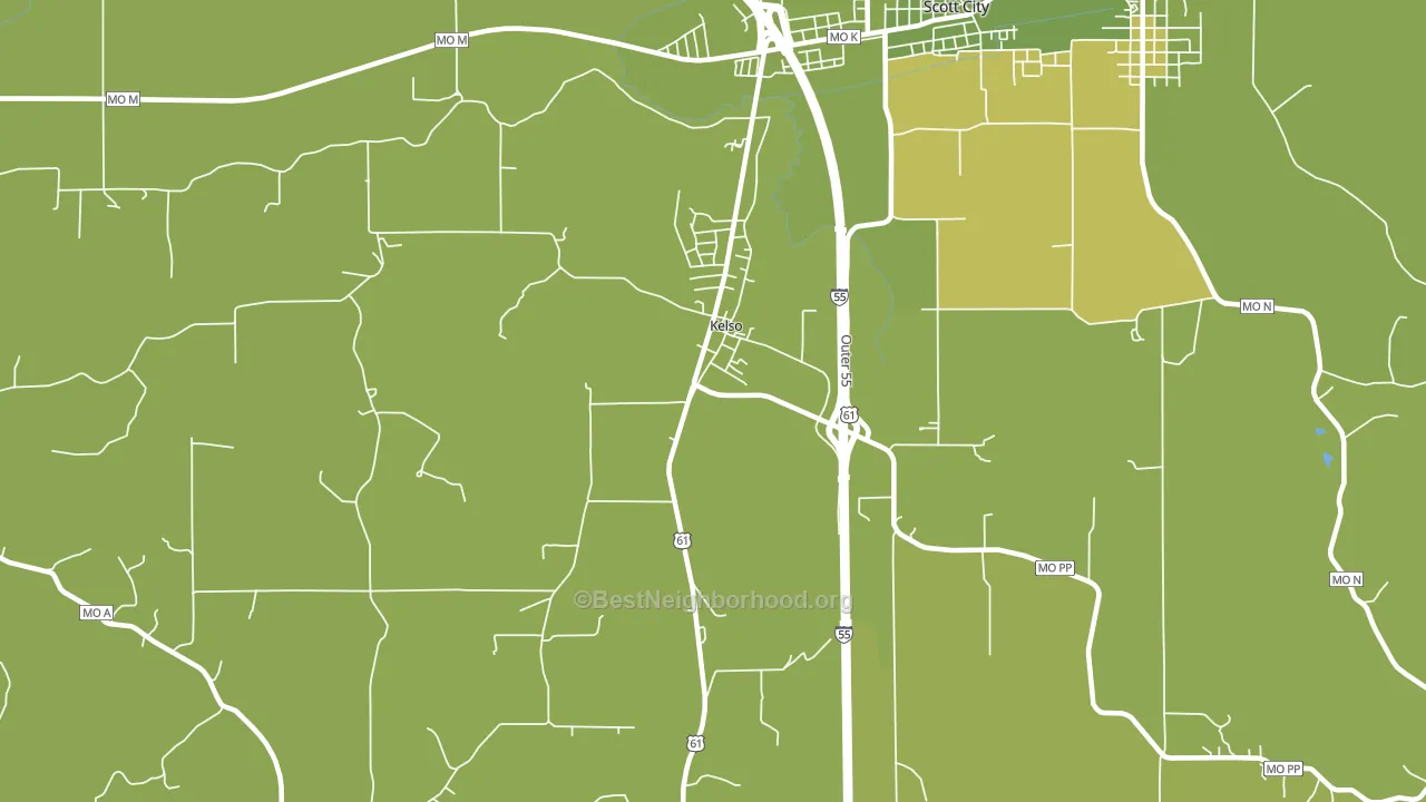 Kelso, MO block-group voter-turnout map