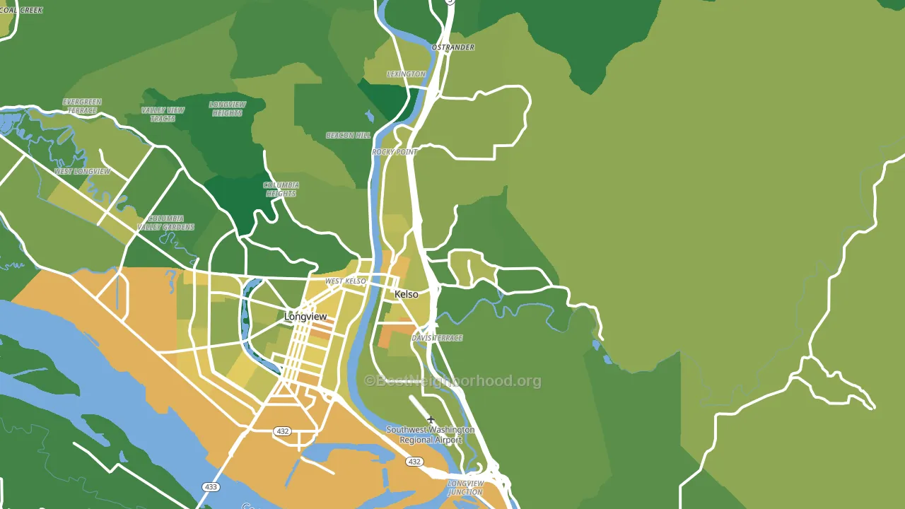 Kelso, WA block-group voter-turnout map