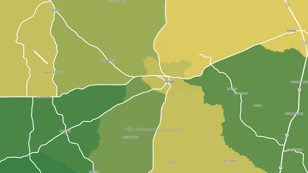 Kemper County, MS block-group voter-turnout map