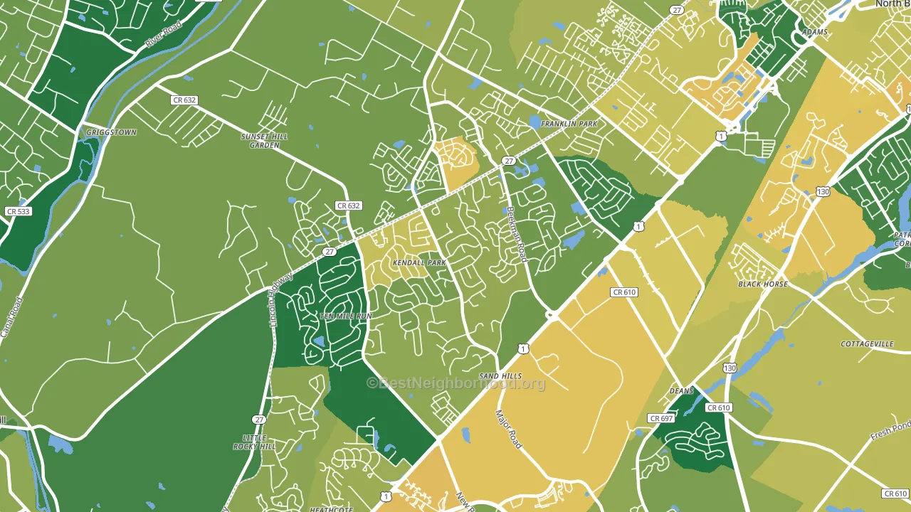 Kendall Park, NJ block-group voter-turnout map