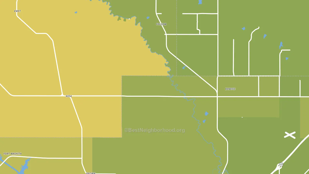 Kenefic, OK block-group voter-turnout map
