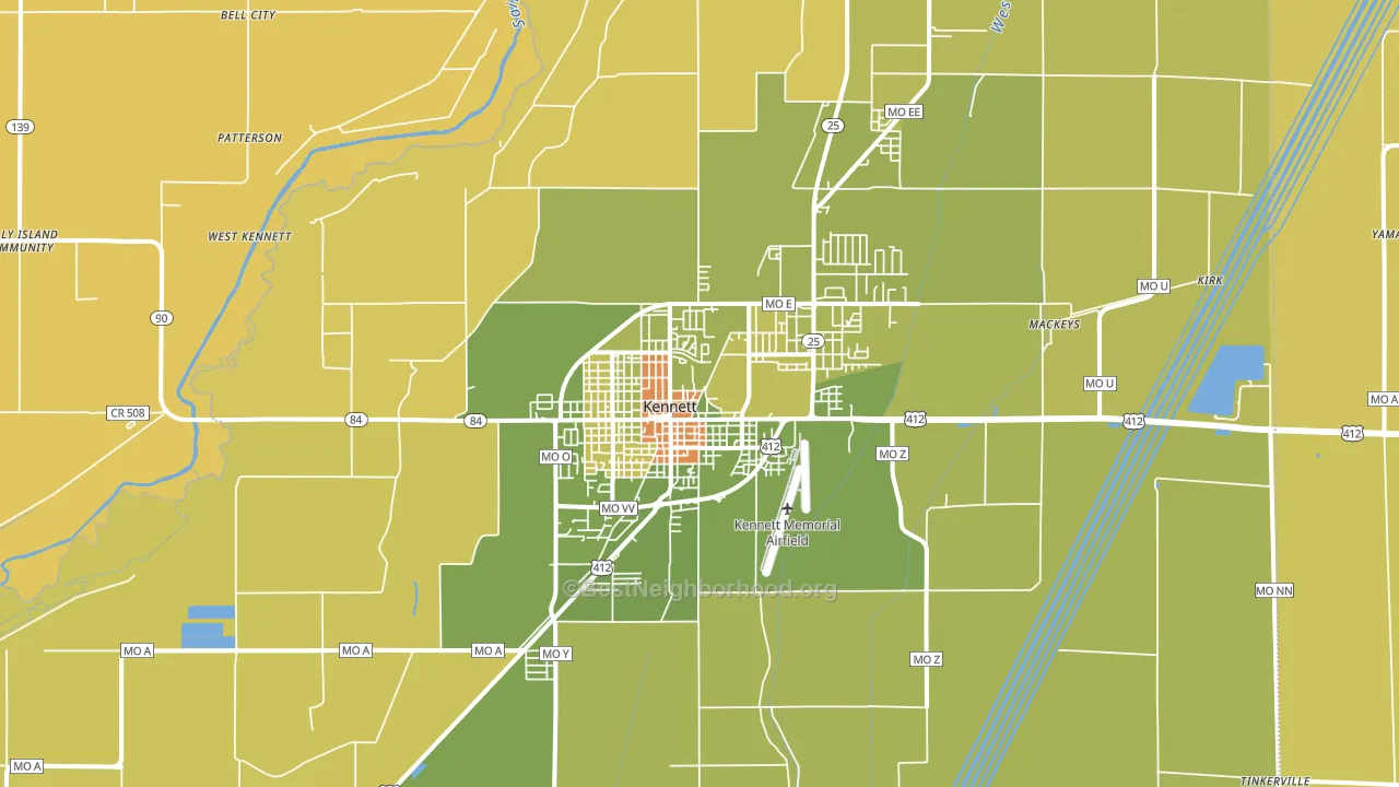 Kennett, MO block-group voter-turnout map