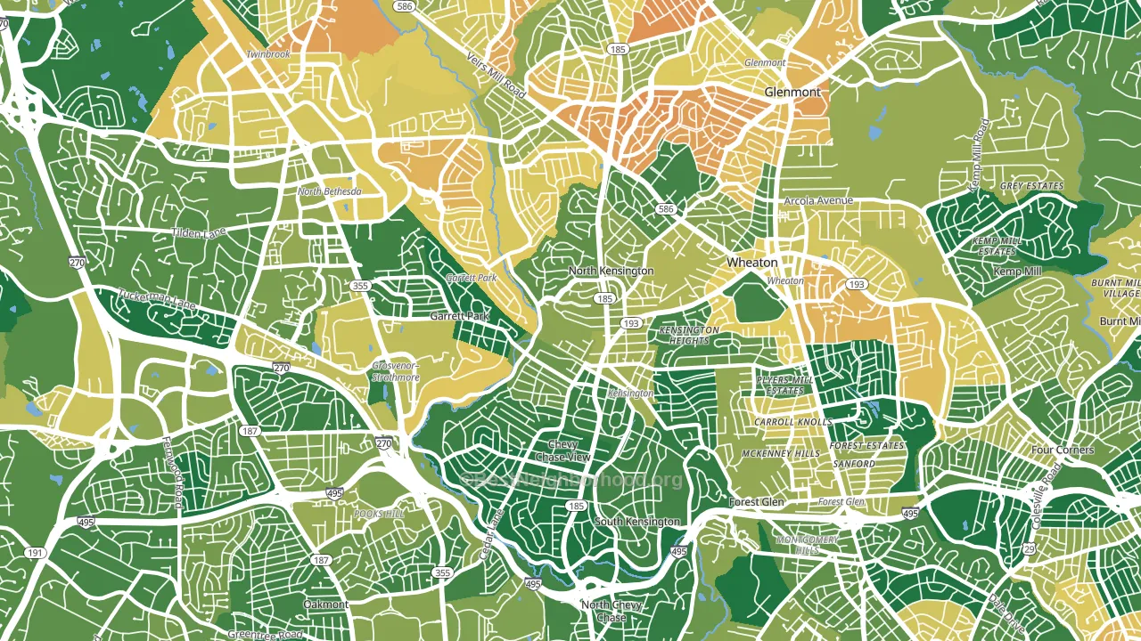 Kensington, MD block-group voter-turnout map