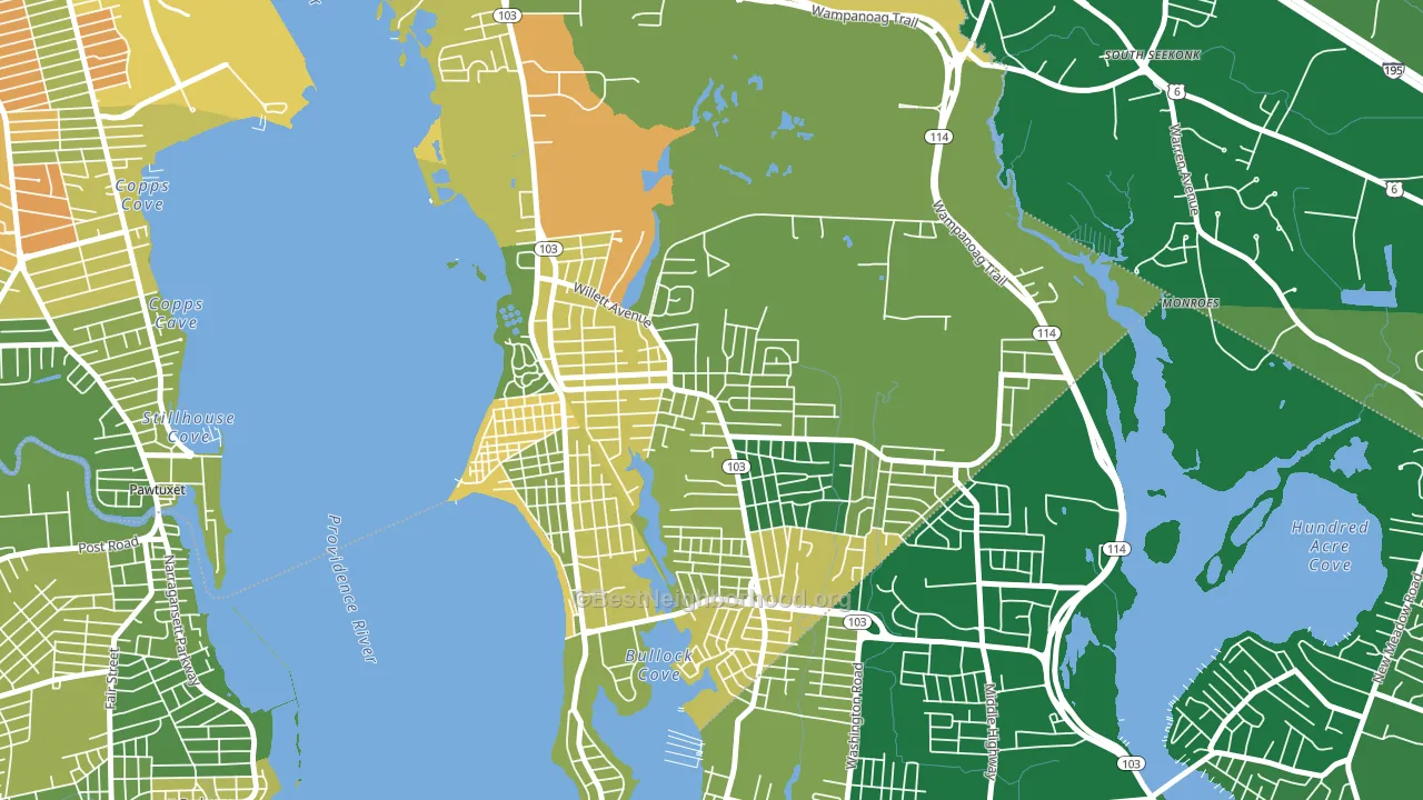 Kent Corner, Riverside, RI block-group voter-turnout map
