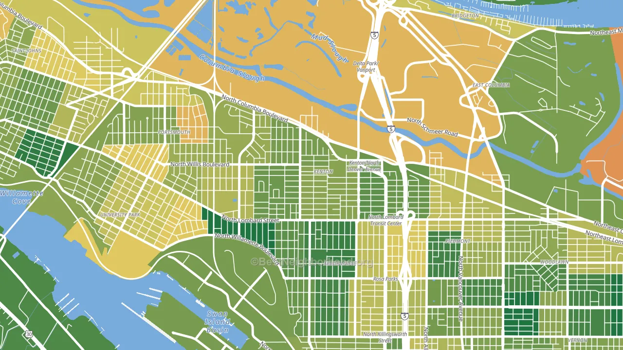 Kenton, Portland, OR block-group voter-turnout map