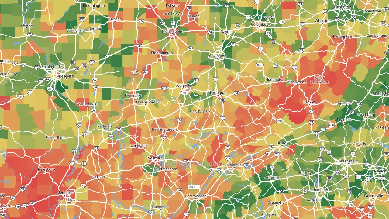 Kentucky block-group voter-turnout map
