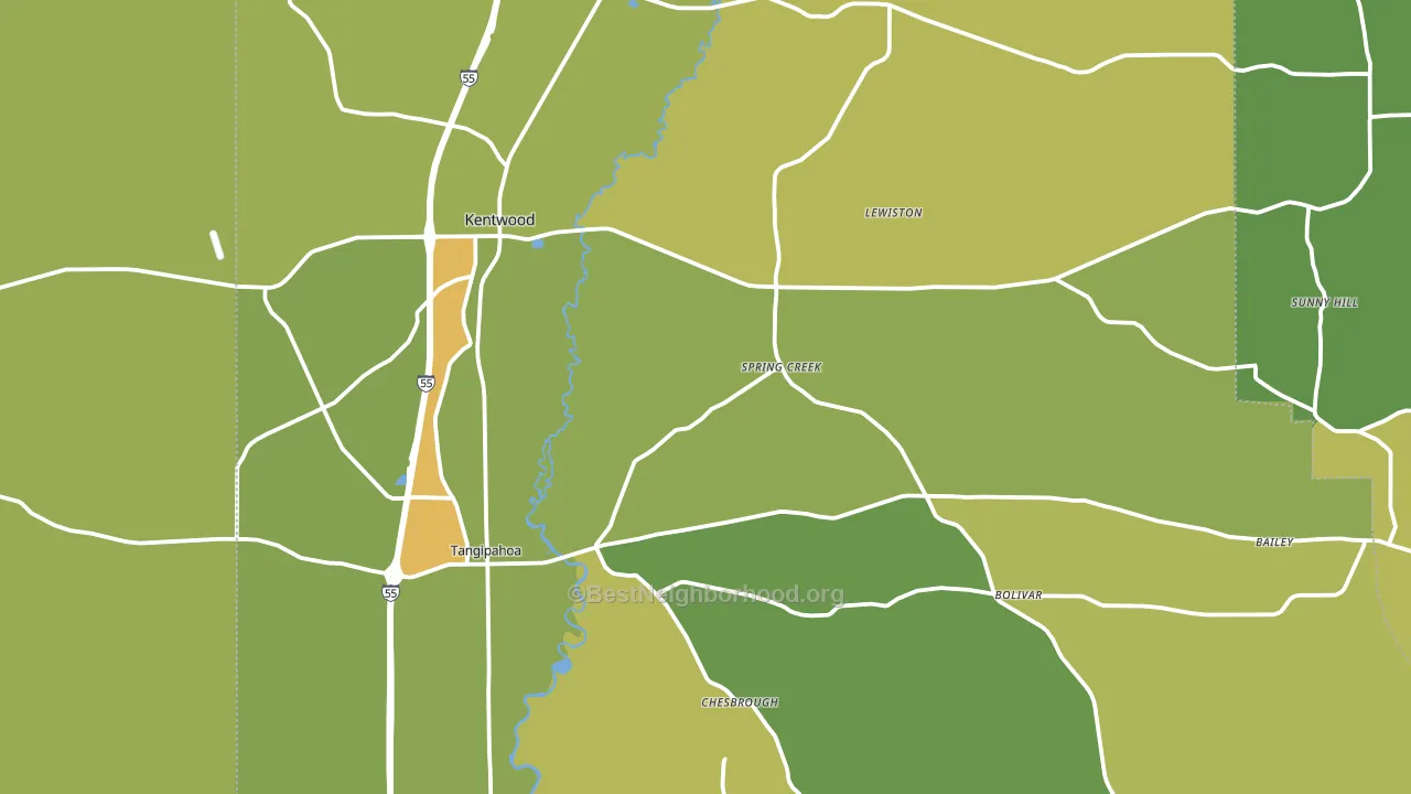 Kentwood, LA block-group voter-turnout map
