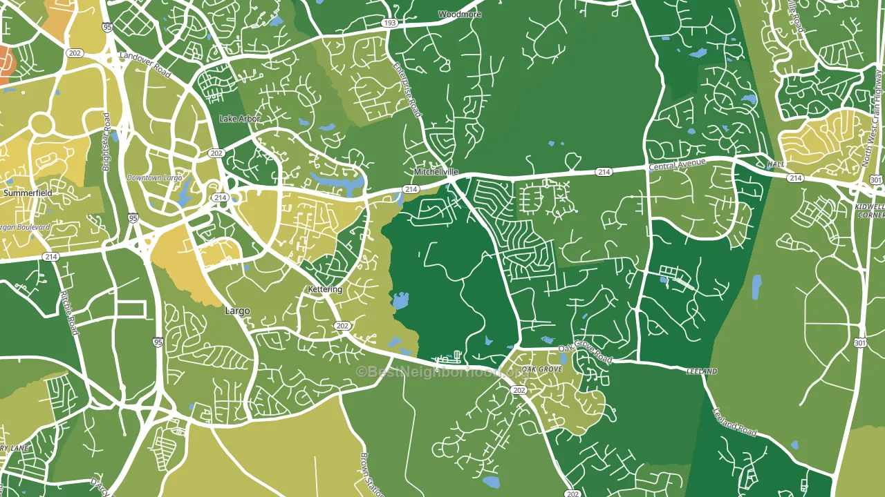 Kettering, MD block-group voter-turnout map