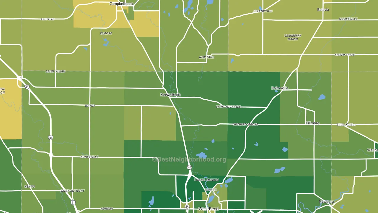 Kewaskum, WI block-group voter-turnout map