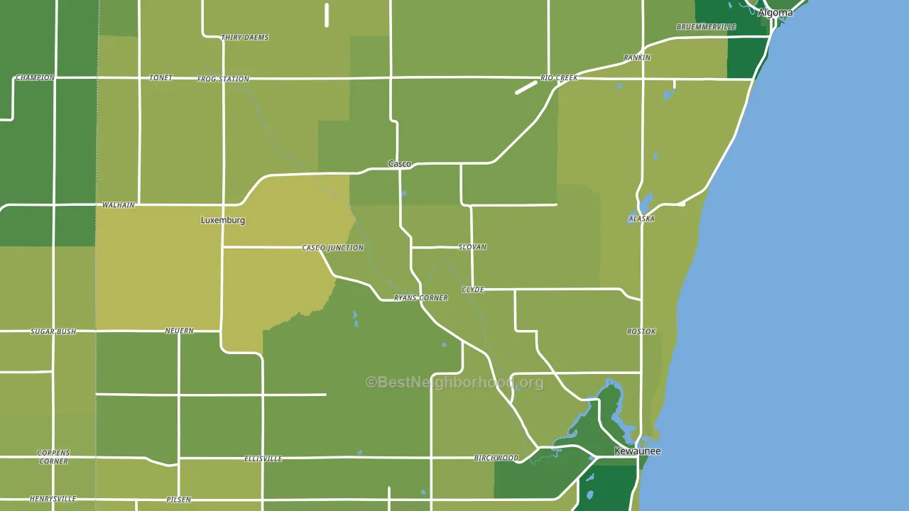Kewaunee County, WI block-group voter-turnout map