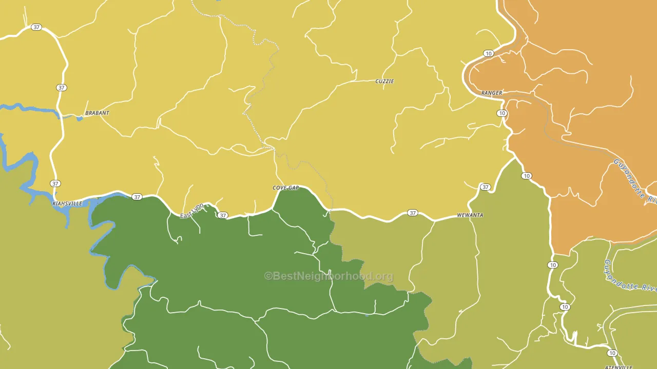 Kiahsville, WV block-group voter-turnout map
