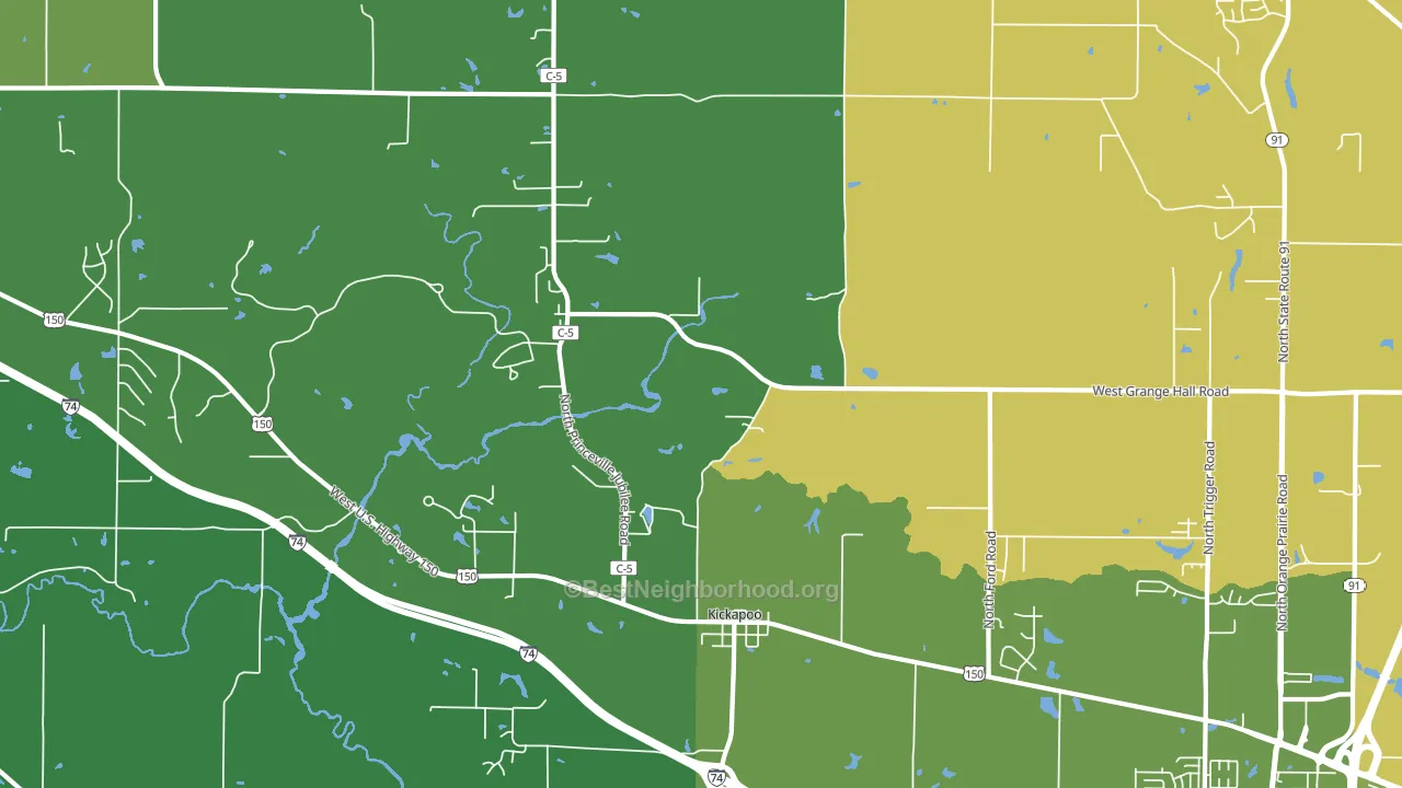 Kickapoo, IL block-group voter-turnout map