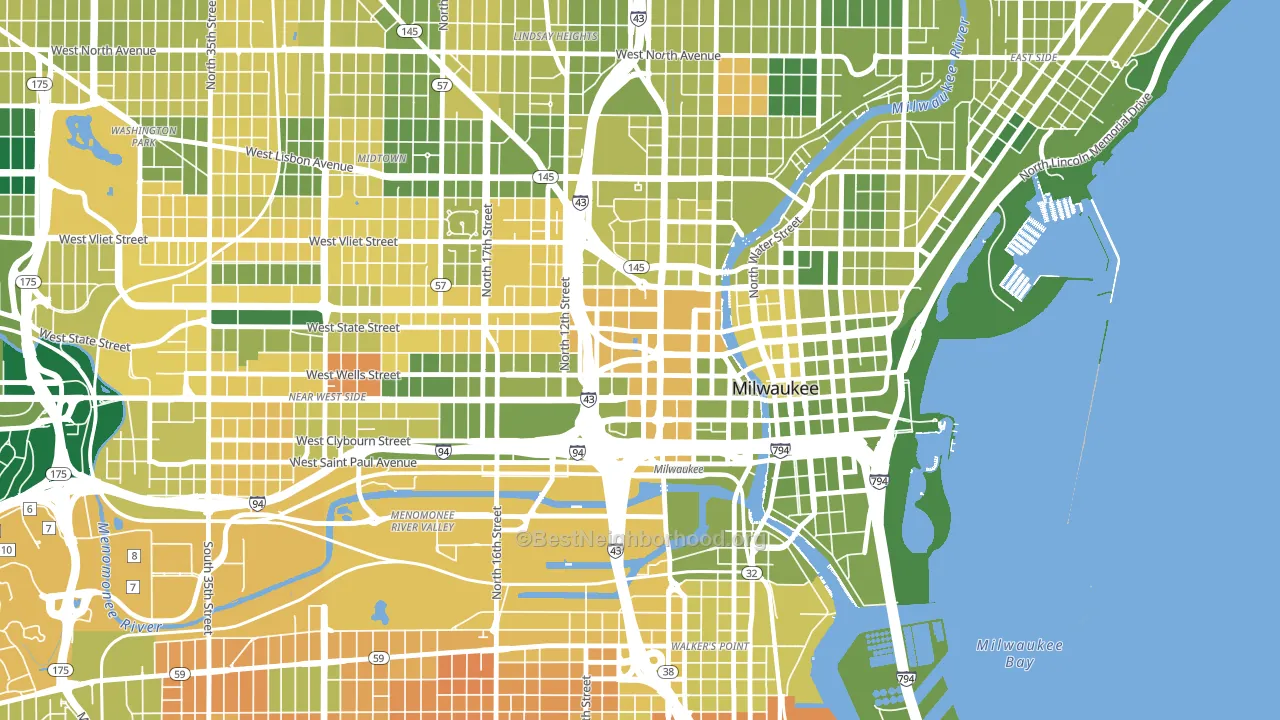 Kilbourn Town, Milwaukee, WI block-group voter-turnout map
