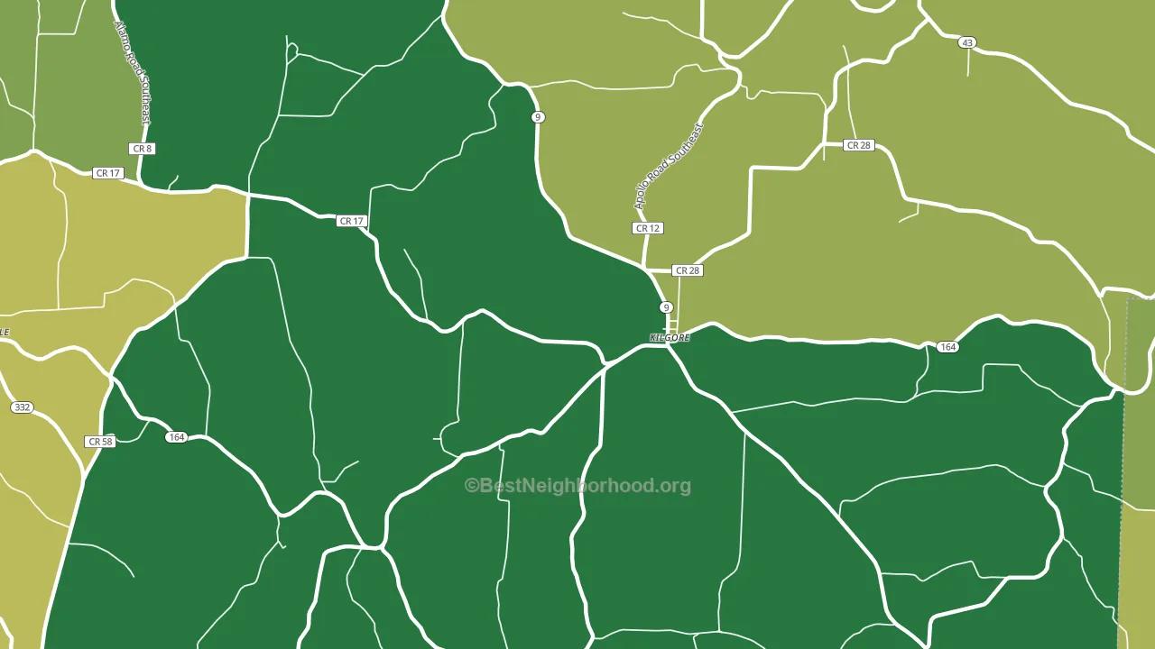 Kilgore, OH block-group voter-turnout map