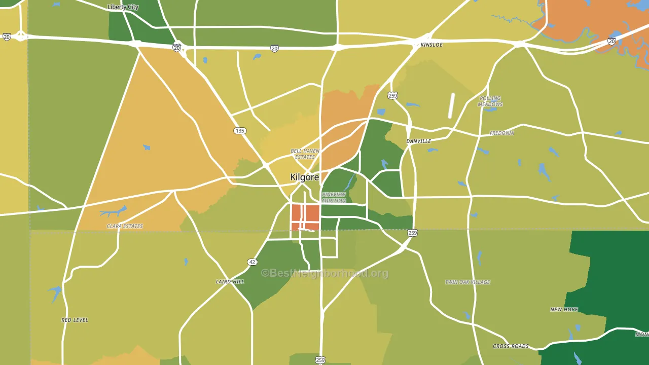 Kilgore, TX block-group voter-turnout map