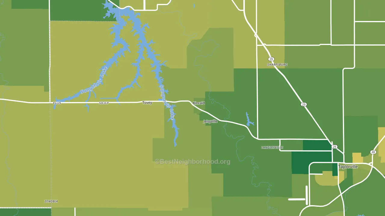 Kincaid, IL block-group voter-turnout map