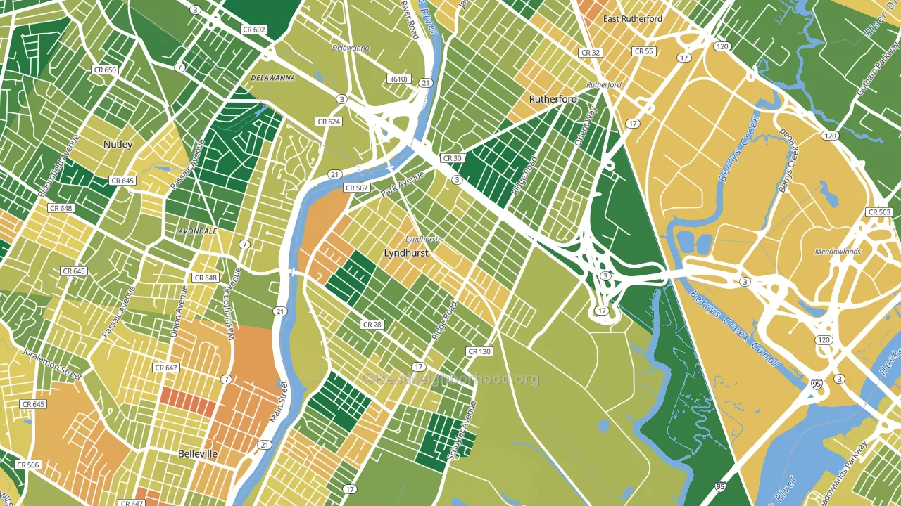 Kingsland, Lyndhurst, NJ block-group voter-turnout map